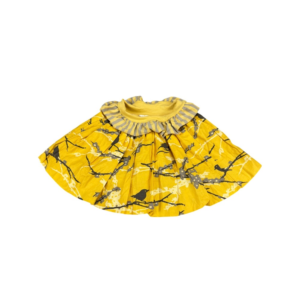 Persnickety Girls Yellow Bird Print Ruffle Waist Skirt Size 6 USA Made